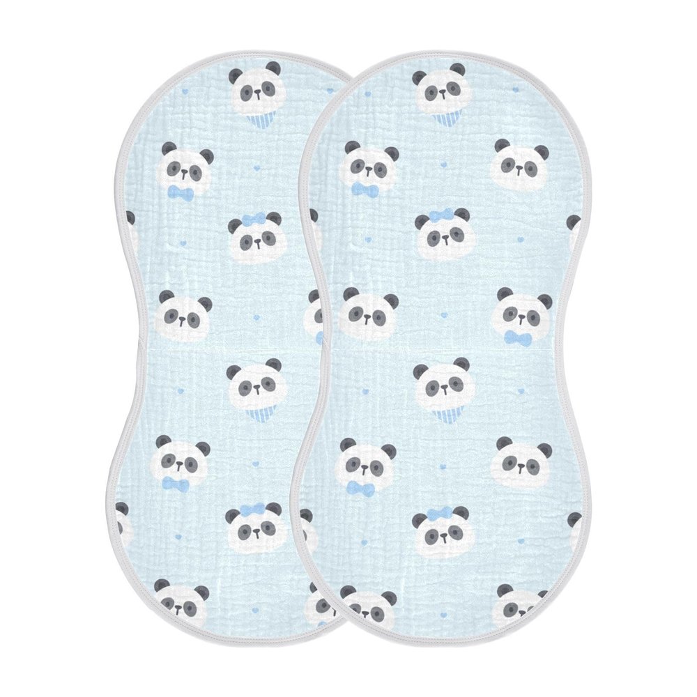ElliTarr Burp Cloths Cotton Soft Burping Cloths for Babies 22x11 Inch 2 Pack Neutral Absorbent Burp Clothes Rags Towels for Newborn Cute Blue Panda