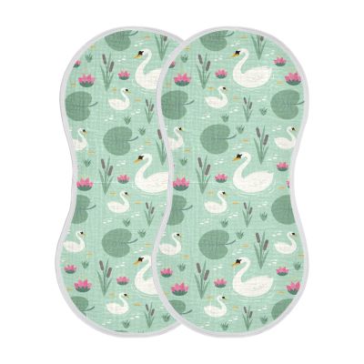 ElliTarr Burp Cloths Cotton Soft Burping Cloths for Babies 22x11 Inch 2 Pack Neutral Absorbent Burp Clothes Rags Towels for Newborn Swan Green