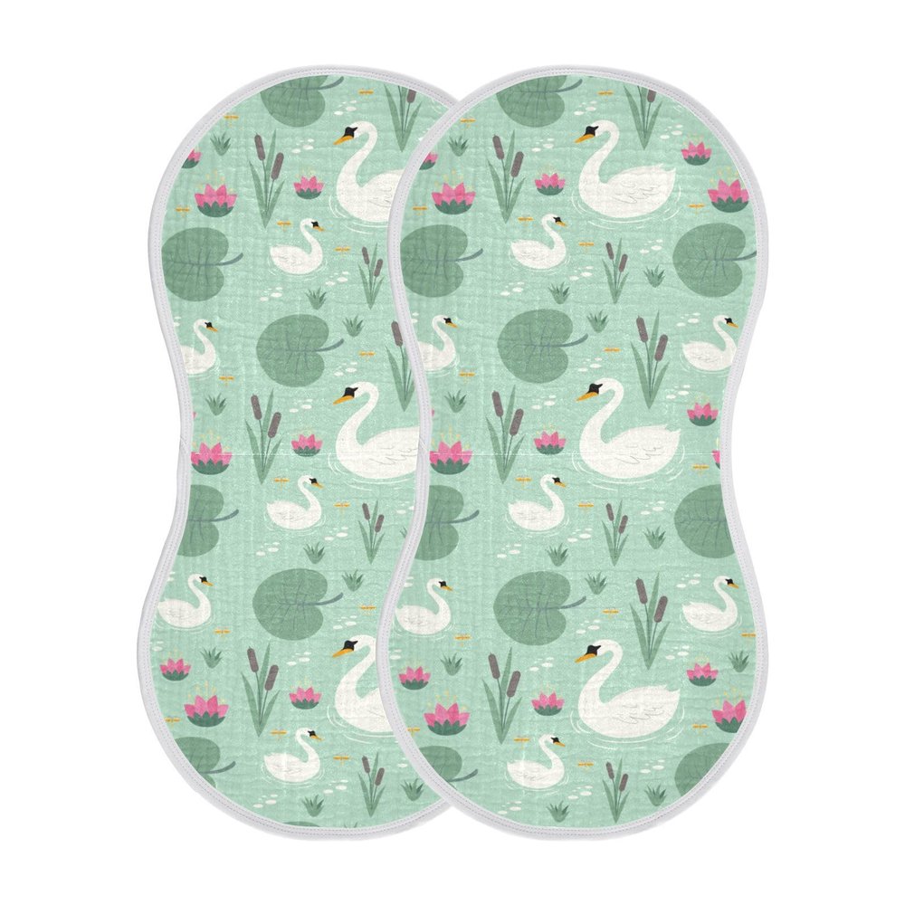 ElliTarr Burp Cloths Cotton Soft Burping Cloths for Babies 22x11 Inch 2 Pack Neutral Absorbent Burp Clothes Rags Towels for Newborn Swan Green
