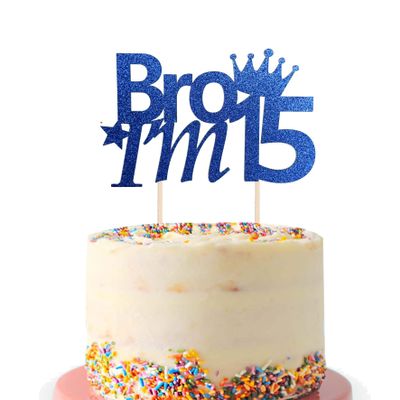 1Pcs 15th Birthday Cake Topper Blue Glitter Bro I'm 15 Birthday Cake Pick Cheers to 15 Years Old Fifteen Fabulous Cake Decorations for 15th Birthday Theme Party Supplies(Blue) (Blue)