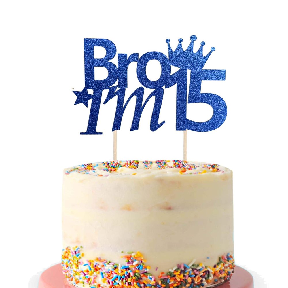 1Pcs 15th Birthday Cake Topper Blue Glitter Bro I'm 15 Birthday Cake Pick Cheers to 15 Years Old Fifteen Fabulous Cake Decorations for 15th Birthday Theme Party Supplies(Blue) (Blue)