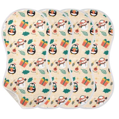 ElliTarr Burp Cloths Cotton Soft Burping Cloths for Babies 22x11 Inch 4 Pack Neutral Absorbent Burp Clothes Rags Towels for Newborn Penguin and Snowmen Yellow