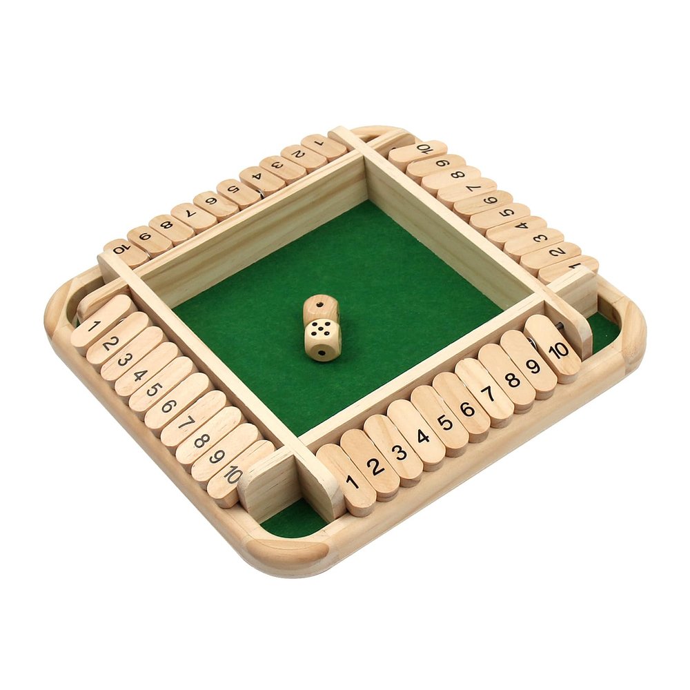 Jwinkumy Shut The Box Game, Wooden 2-4 Player Dice Game with 10 Numbers, Tabletop Game with Rounded Corners, for Adults and Kids, Classic Tabletop Dice Game