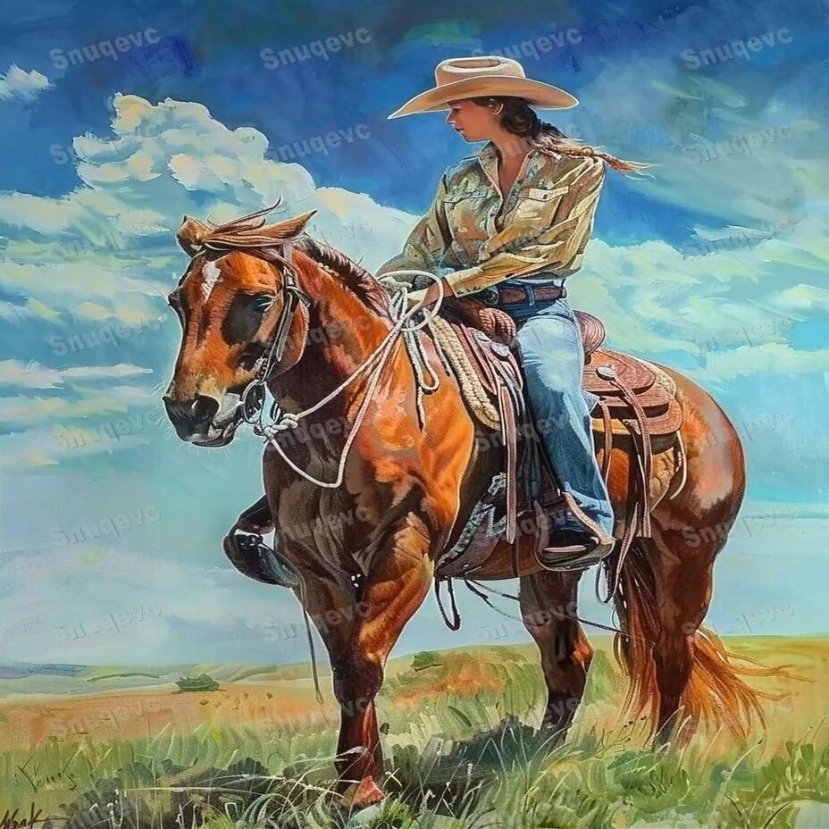 Prairie Woman and Horse 300-Piece Wooden Jigsaw Puzzle - Letters on The Back -Perfect Interlocking Clear Printing - Adults Educational Puzzle Ideal Gifts - Display as Artwork Idea!
