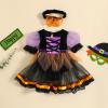 Baby Girl Halloween Witch Clothes Puff Short Sleeve Mesh Tulle Romper Dress Spider Lace Tutu Dress Party Outfit (Black Purple, 18-24 Months) view 2
