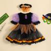 Baby Girl Halloween Witch Clothes Puff Short Sleeve Mesh Tulle Romper Dress Spider Lace Tutu Dress Party Outfit (Black Purple, 18-24 Months) view 3