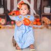 Ayalinggo Halloween Baby Girl Outfits Newborn Pumpkin Plaid Short Sleeve Smocked Bubble Romper Cute Infant Clothes (Blue, 3-6 Months) view 2