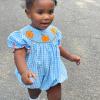Ayalinggo Halloween Baby Girl Outfits Newborn Pumpkin Plaid Short Sleeve Smocked Bubble Romper Cute Infant Clothes (Blue, 3-6 Months) view 3