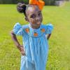 Ayalinggo Halloween Baby Girl Outfits Newborn Pumpkin Plaid Short Sleeve Smocked Bubble Romper Cute Infant Clothes (Blue, 3-6 Months) view 4