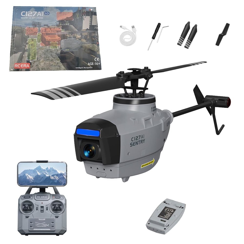 OYDL C127AI RC Helicopter Toy with 1080P Camera, 2.4G RC 4CH 14-Axis Gyro Scout Drone Single-Rotor Brushless Helicopter for Beginner Adults Optical Flow Positioning -RTF Version