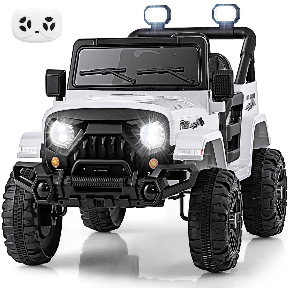 OLAKIDS Ride on Truck, 12V Battery Powered Electric Vehicle for Kids with Remote Control, Bluetooth, Power Display, LED Lights, Music Player, Ride on Toy for 3+ Boys Girls (White)