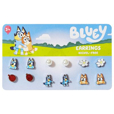LUV HER Bluey Hypoallergenic Earrings for Girls Ages 4+ - Safe Stud & Fishhook Styles - Jewelry Gift for Sensitive Ears & Cartoon Lovers, 6 Pairs
