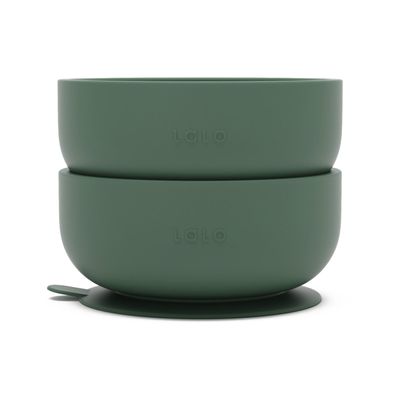Lalo Suction Bowls - 2 Pack, 100% Silicone Non-Toxic BPA-Free Baby Bowls with Suction Base To Prevent Accidental Tip-Overs - Silicone Bowls For Babies And Toddlers - Olive