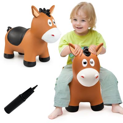 VangeBow Bouncy Horse for Toddlers 1-3, Inflatable Jumping Bouncy Animal Hopper Toys for 1 2 3 4 5 Year Old Girl Boy Kid First Birthday Gift, Outdoor Indoor Soft Play Equipment Bouncer (Pump Included)
