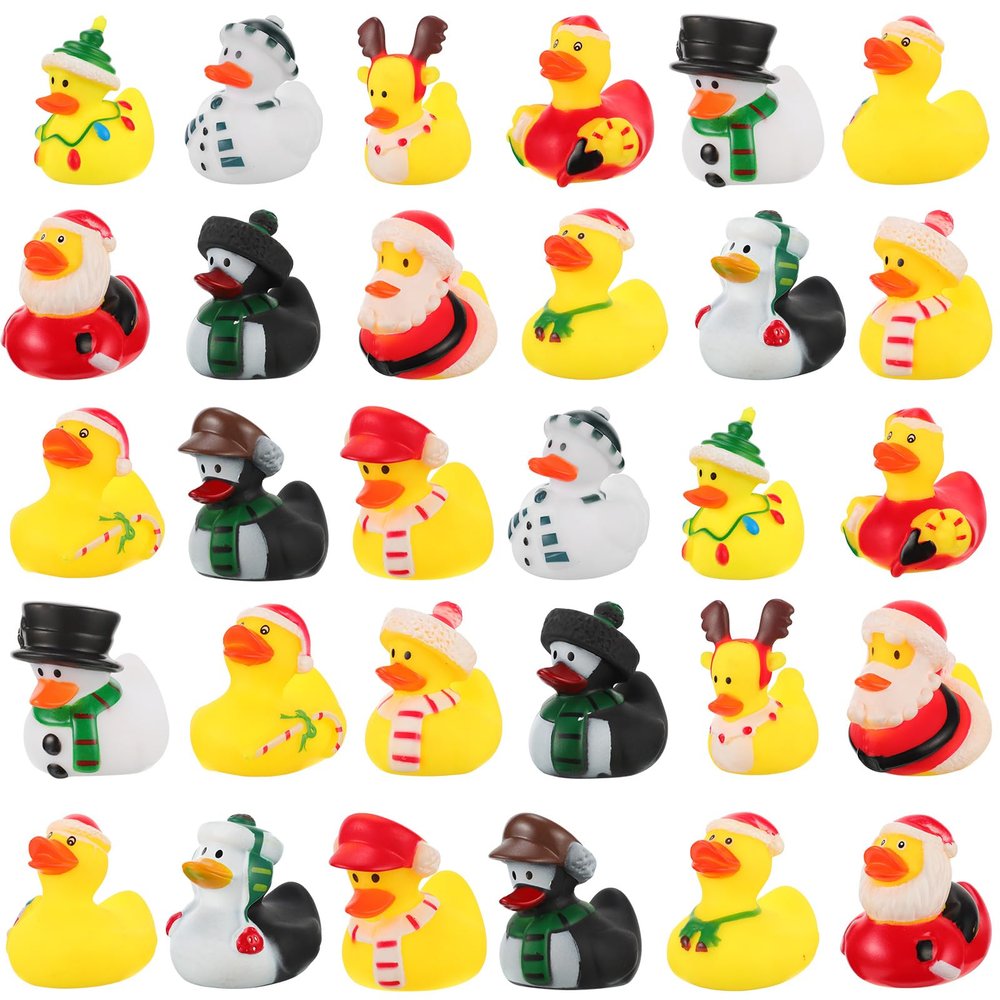 30 Pcs Christmas Rubber Ducks, 2 Sets of Christmas Duck in 2 Inch Holiday Rubber Ducks Bath Toys Duckies Party Favors Stocking Stuffers for Kids Boys Girls