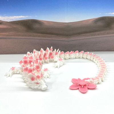 3D Printed Dragon, Articulated Dragon Toy, 12" White and Pink Cherry Blossom Dragon, Fidget ADHD Autism Toy, Executive Desk Toy D016-DR