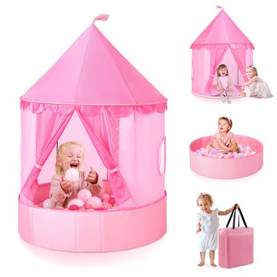 Hikiddy 3-in-1 Ball Pit & Play Tent for Toddlers: Large 40" Pink Kids Ball Pit and Princess Tent - Princess Castle Playhouse Tent for Girls Kids Babies - Foldable Portable Toys for Indoor & Outdoor