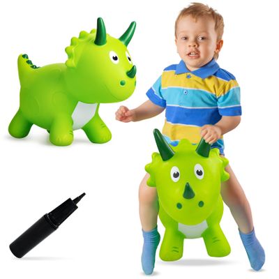 VangeBow Dinosaur Bouncy Animal for Toddlers 3+, Ride On Dinosaur Hopper Toys for 3+ Year Old Girl Boy Kid First Birthday Gift, Outdoor Indoor Triceratops Hopping Horse Bouncer (Pump Included)