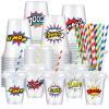 Boao 36 Sets Hero Party Cups with Lids and Paper Straws 14 oz Hero Birthday Party Supplies Favors Disposable Clear Plastic Cups Bulk view 1