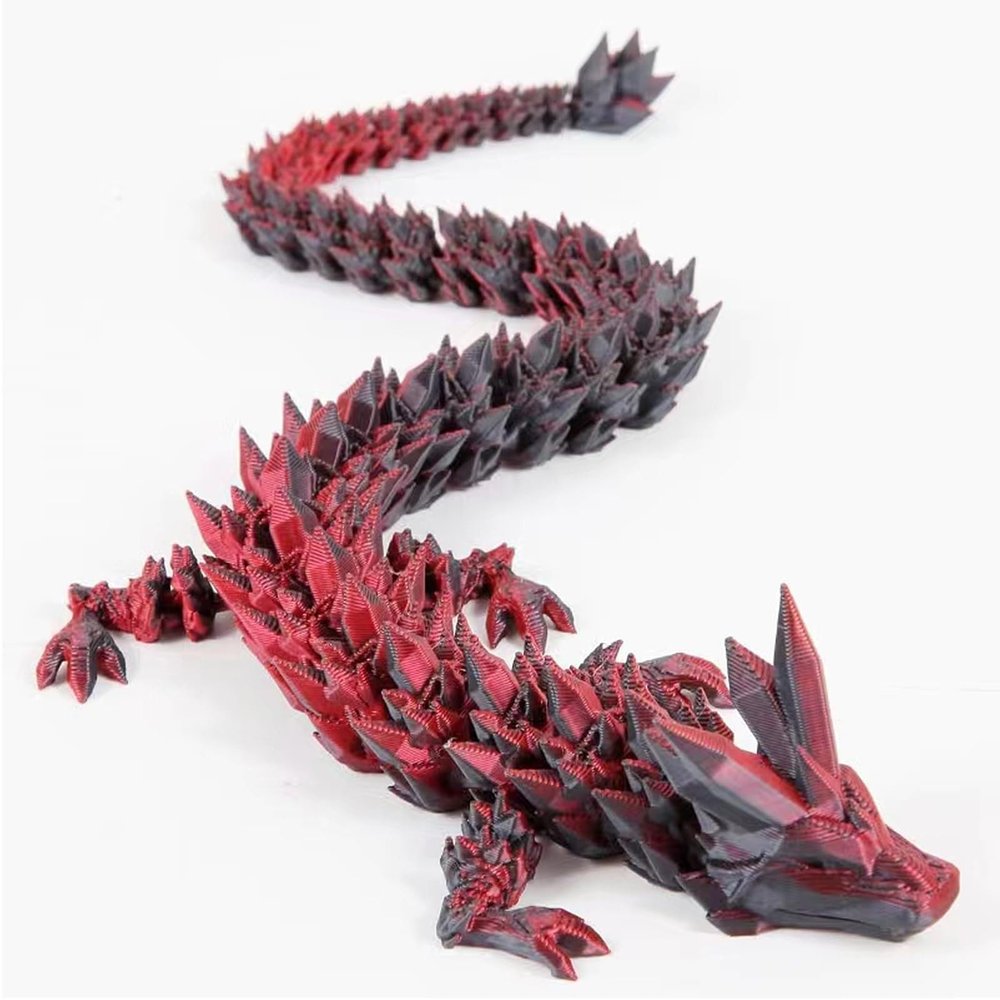 3D Printed Dragon,Chinese Dragon,Dragon Statue 12 in Fidget Toys for Autism/ADHD,3D Printed Gift Toy, Executive Desk Toys,Home Office Decor (Red Black)