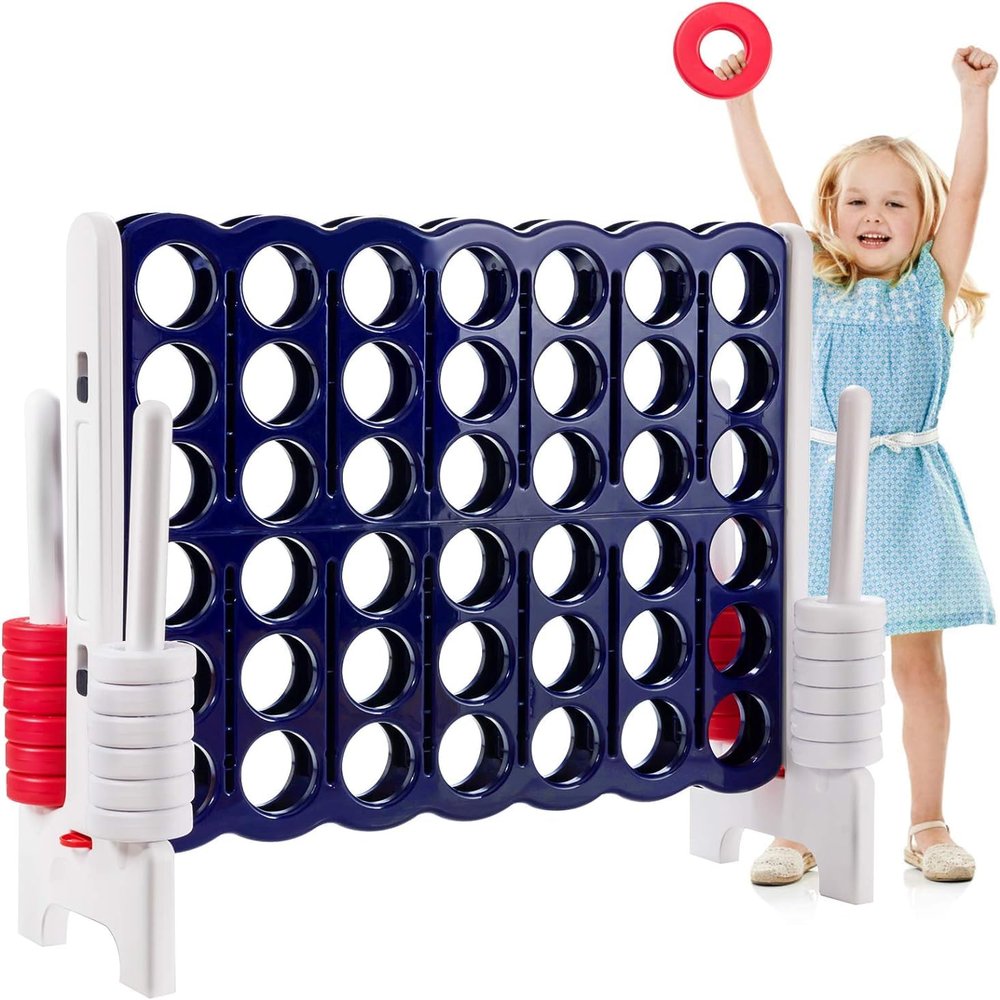 HOMGX 4-Point Giant Game Set, Family Outdoor Courtyard Game, w/ 42 Giant Rings and Quick Release Sliders, Plastic Quadruple Chess Set for Children and Adults