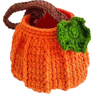 Haiyou Crochet Pumpkin Handbag, Handmade Knitted Trick or Bag Wool Knitting Cute Halloween Bucket Bag Crochet Purse Halloween Spooky Party Gift Candy Bag
