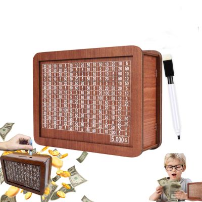 5000 Savings Challenge Box, Saver Money Box with Counter,Wooden Money Box with Money Target and Numbers, Wooden Cash Vault Piggy Bank, Challenges Cash Saving Box Storage Money (5000$)