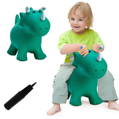 VangeBow Dinosaur Bouncy Animal for Toddlers 3+, Ride On Dinosaur Hopper Toys for 3+ Year Old Girl Boy Kid First Birthday Gift, Outdoor Indoor Triceratops Hopping Horse Bouncer (Pump Included)