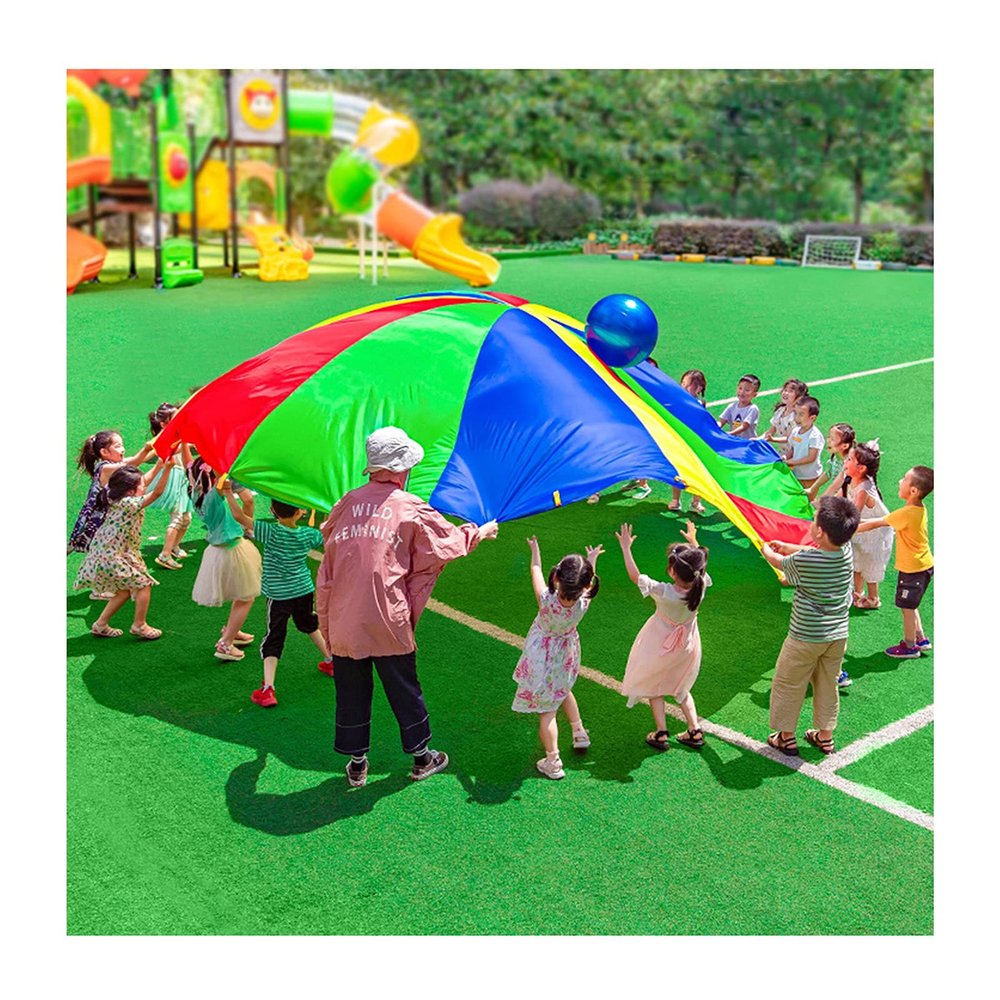 DJFKDYHPE Play Parachute Rainbow Parachute with Storage Bag, Nursery Balance & Coordination Parachute Game, Outdoor Activities Game for Kids Parachute(6m/19.6ft)