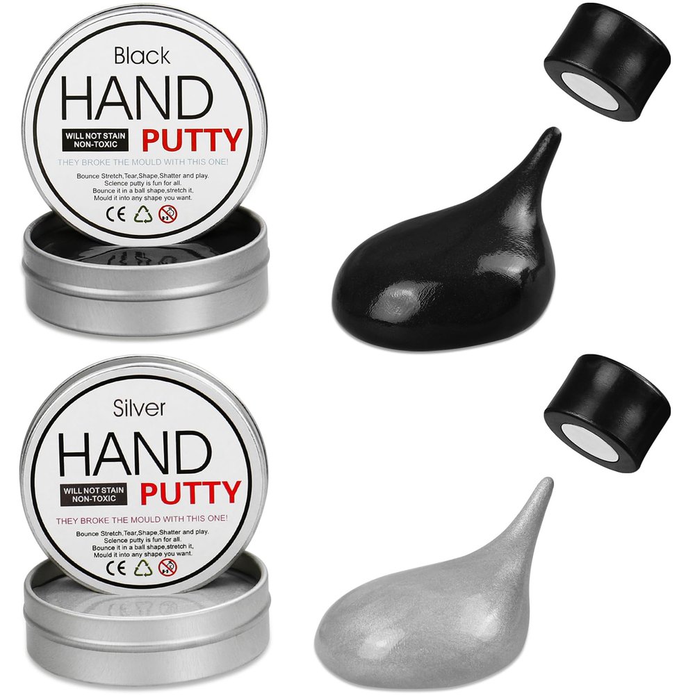 JOYPRO Magnetic Slime Putty, Magnetic Space Putty Slime with Upgraded Magnet Toys for Kids Adults, Fidget Toy Stress Reliever Puddy for Christmas Stocking Stuffers Birthday Gifts(2 Pack,Black&Silver)