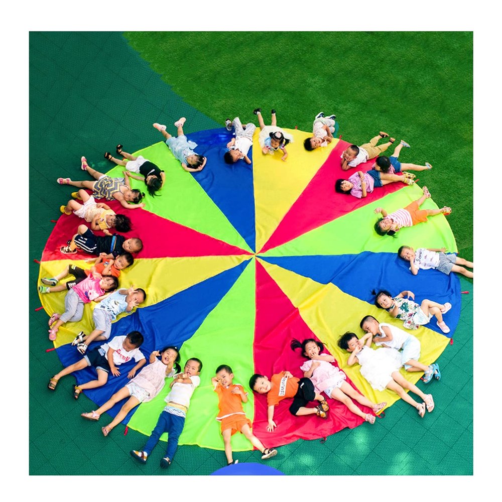DJFKDYHPE Play Parachute Parachute Games for Kids, Nursery Balance & Coordination Training Parachute Games with Storage Bag Parachute(10m/32.8ft)