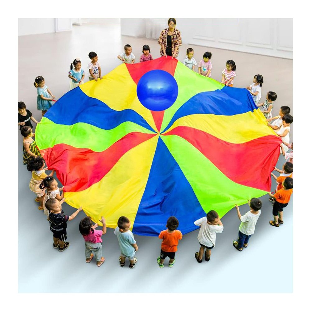 DJFKDYHPE Play Parachute Rainbow Parachute with Storage Bag, Nursery Outdoor Activities Parachute Games, Multiplayer Cooperative Garden Game Parachute(4m/13.1ft)