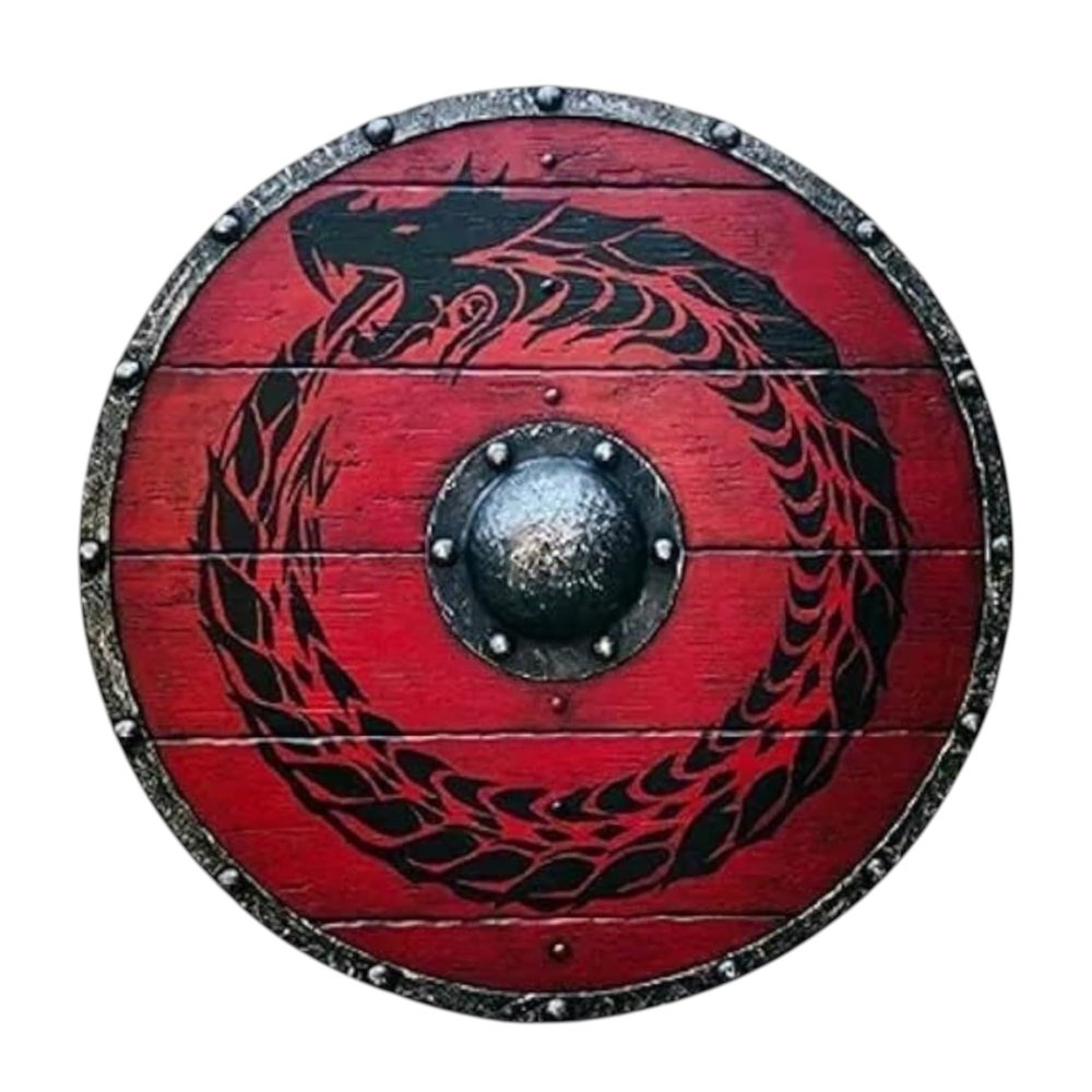24-Inch Medieval Viking Shield  Handcrafted Wooden Round Shield with Intricate Dragon Design | Ideal for Historical Reenactments, Cosplay & LARP Battles