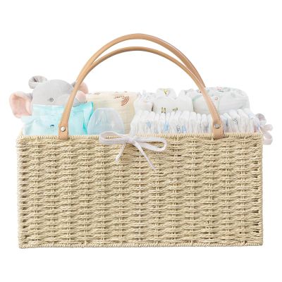HBlife Baby Diaper Caddy Organizer, Paper Rope Storage Baskets Nursery Bin with Removable Divider, Portable Car Organizer for Diapers, Baby Shower Gifts, Newborn Essentials Must Haves