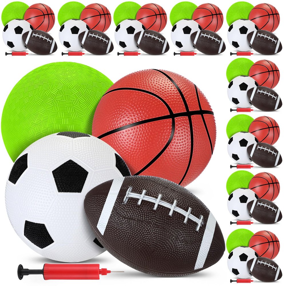 RoundFunny Pack of 36 Operation Christmas Balls Bulk with Pump for Kids 5" Deflated Soccer Basketball Football 6.3" Playground Balls Christian Charity Donation Supplies for Toddlers Indoor Outdoor