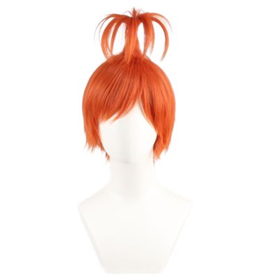 KiyaCos Short Orange Prestyled Ponytail Ahoge Women Wig Anxiety Halloween Cosplay Wigs