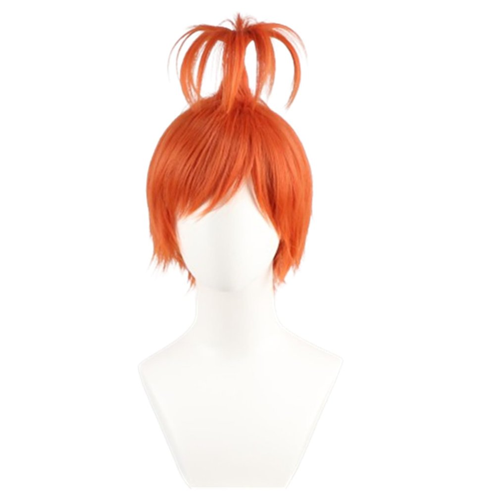 KiyaCos Short Orange Prestyled Ponytail Ahoge Women Wig Anxiety Halloween Cosplay Wigs