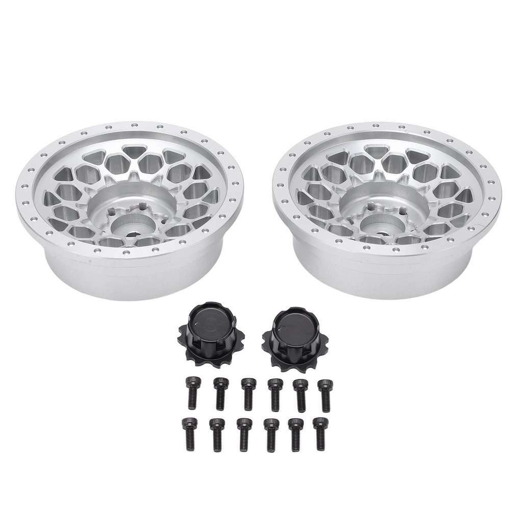 2pcs RC Wheel Rim Set, Professional Aluminum Alloy Wheel Hub for Axial SCX6 1/6 RC Car (Silver
