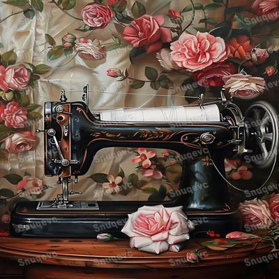 1000 Piece Adult Jigsaw Puzzle - Sewing Machine Flowers Wooden Rounded Corner Multi-Color Jigsaw Puzzle, Zero Dust Easy Storage, DIY Unique Decorative Gifts for Beginners
