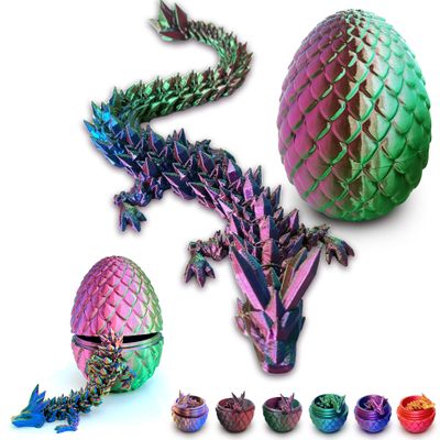 3D Printed Dragon Eggs with Dragon Inside, Articulated Crystal Dragons in Egg, Dragons Fidget Desk Toys for Gifts & Home Decor, 12 Inches (Tri-Color RGB)