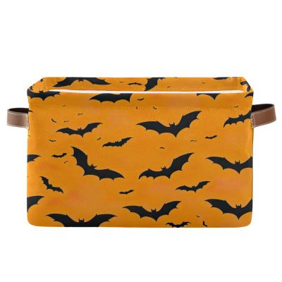 STAYTOP Halloween Bats Large Storage Basket 1PCS,Collapsible Toy Storage Bin Laundry Basket with Handle,Used for Home Closets, Offices, Bedrooms