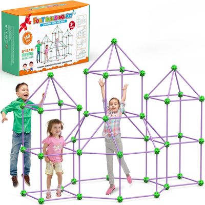 140 PCS Fort Building Kit for Kids, DIY STEM Educational Construction Fort Toy Set, Creative Kids Fort Builder Kit, Build Your Own Fort Indoor Outdoor Play Structure for Boys Girls Ages 410