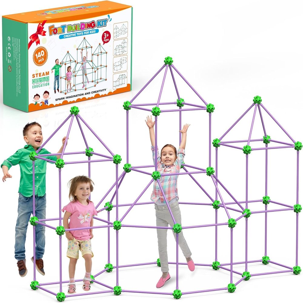 140 PCS Fort Building Kit for Kids, DIY STEM Educational Construction Fort Toy Set, Creative Kids Fort Builder Kit, Build Your Own Fort Indoor Outdoor Play Structure for Boys Girls Ages 410