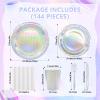 144pcs Iridescent Party Supplies Iridescent Party Tableware Set Serve 24 Guests Includes Holographic Paper Plates Cups Napkins Forks for Baby Shower Mermaid Birthday Party view 2