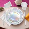 144pcs Iridescent Party Supplies Iridescent Party Tableware Set Serve 24 Guests Includes Holographic Paper Plates Cups Napkins Forks for Baby Shower Mermaid Birthday Party view 3