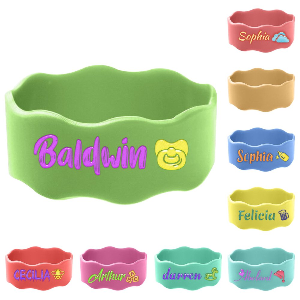 1 Pcs Personalized Water Bottle Labels, Waterproof Bottle Name Bands Printable Name Daycare Labels Elastic Silicone Sippy Cup Strap for Summer Camps