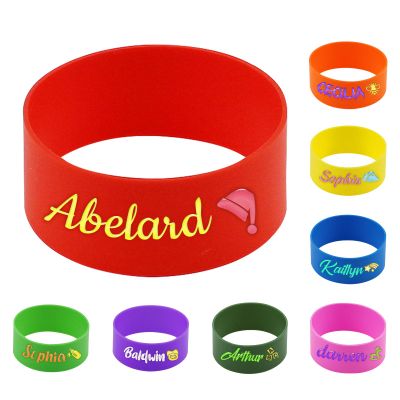1 Pcs Personalized Water Bottle Labels, Washable Daycare Essentials, Non-Slip Silicone Sippy Cup Strap Cute Daycare Labels Reusable Bottle Name Bands