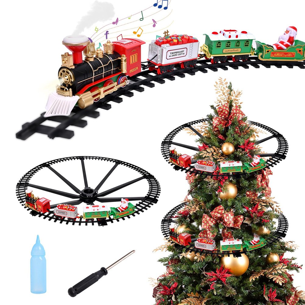 Bextcery Christmas Train Set, Christmas Decorations Indoor, Train Toys with Light & Sound & Smog, Hanging Christmas Train Sets for Around The Tree for Toddlers Kids Boys Girls 3 4 4-8