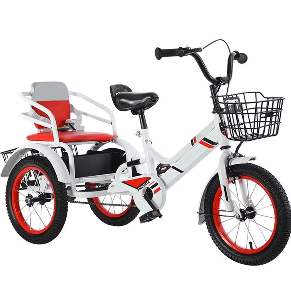 SAeWare Toddler Pedal tricycles for Age 2-10,Trike,Chain Bike,Tandem trikes with Rear seat,Kids tricycles with Single Brake,3 Wheelers,Spoke Wheel (Red 14 in)