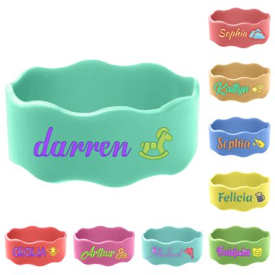 2 Pcs Personalized Water Bottle Name Bands, Washable Daycare Labels, Printable Name Sippy Cup Strap Reusable Bottle Labels Silicone Daycare Essentials